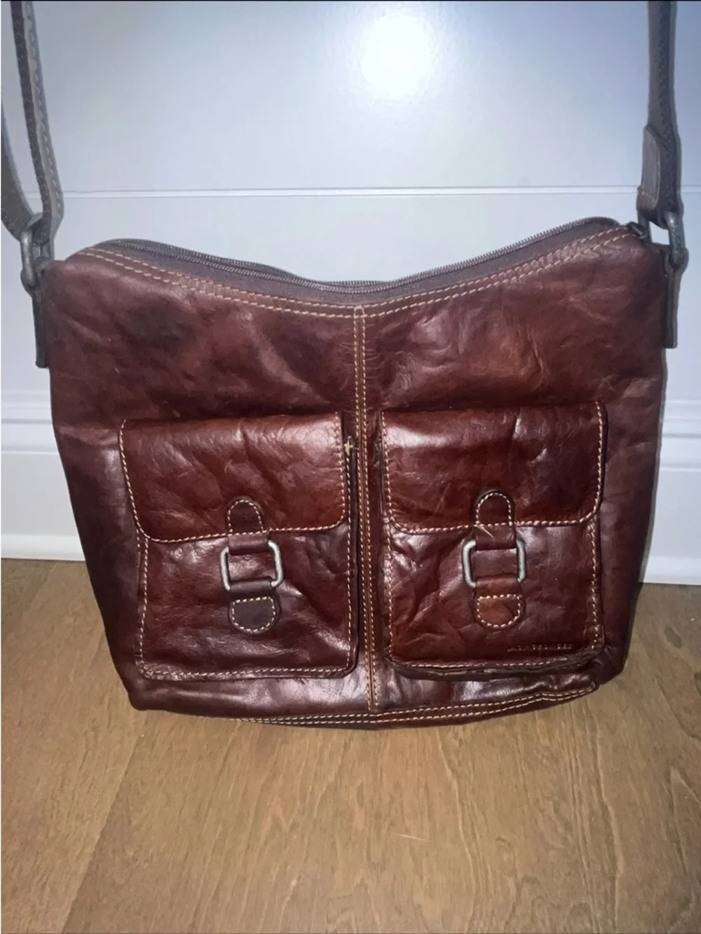 Jack Georges Voyager Crossbody / Shoulder Bag Dark Brown Genuine Leather NICE